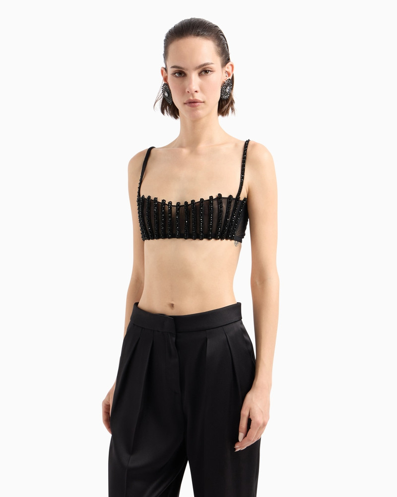 GIORGIO ARMANI EMBROIDERED STRETCH TULLE BANDEAU TOP outlook