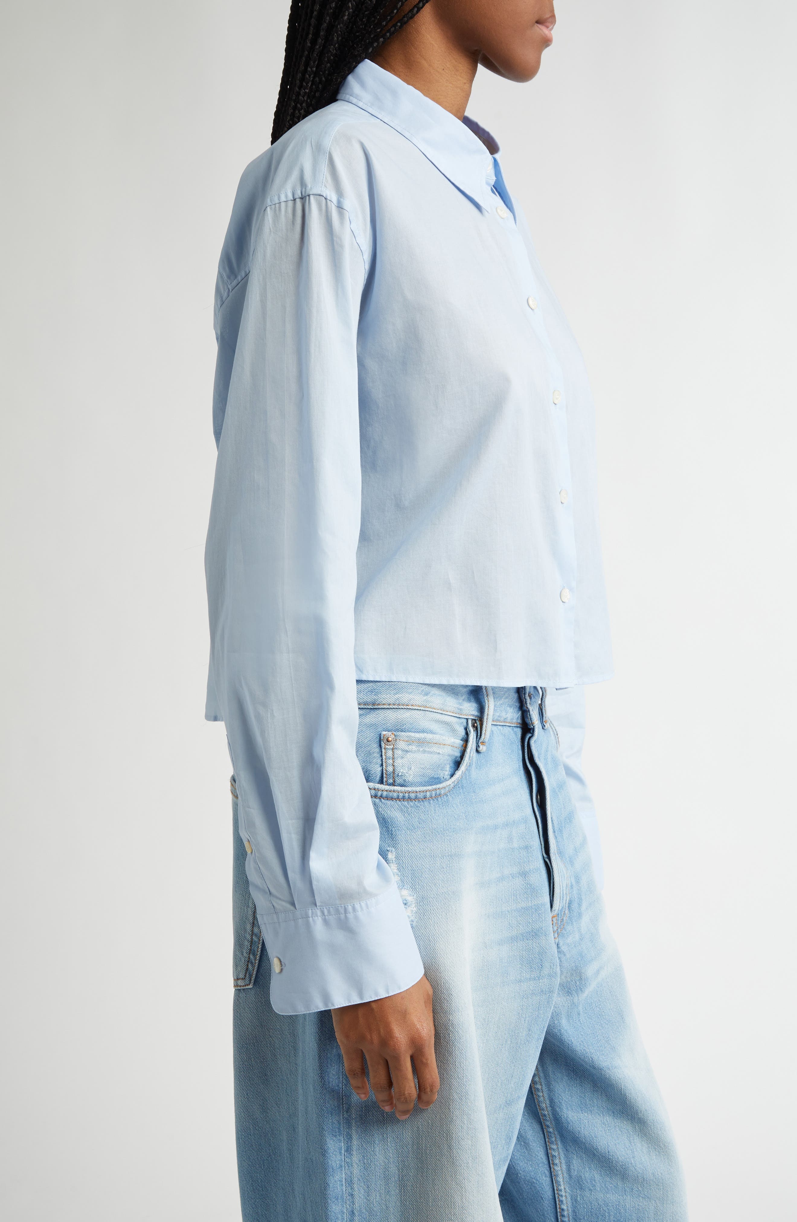 Acne Studios Satai Crop Cotton Voile Button-Up Shirt in Baby Blue Djy at Nordstrom - 4