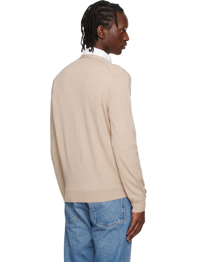 Beige Fox Head Merino Regular Cardigan 3
