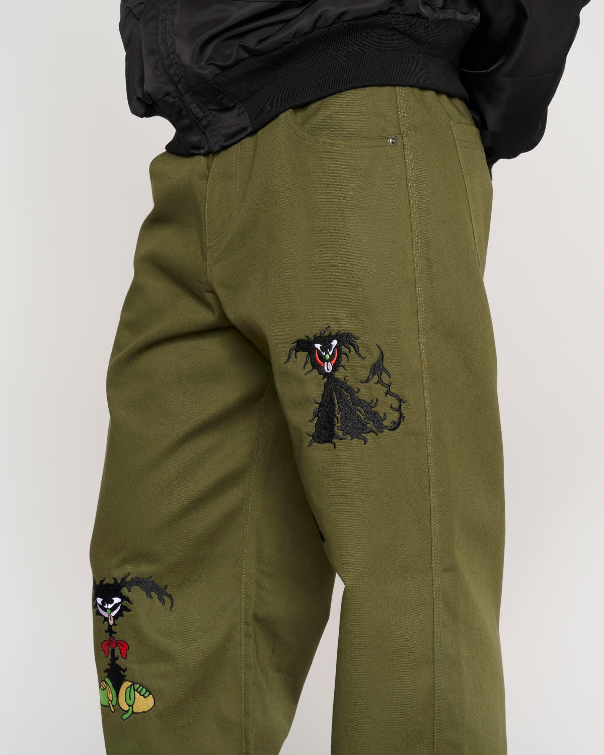 Twisted Snout Embroidered Pant - Olive - 7