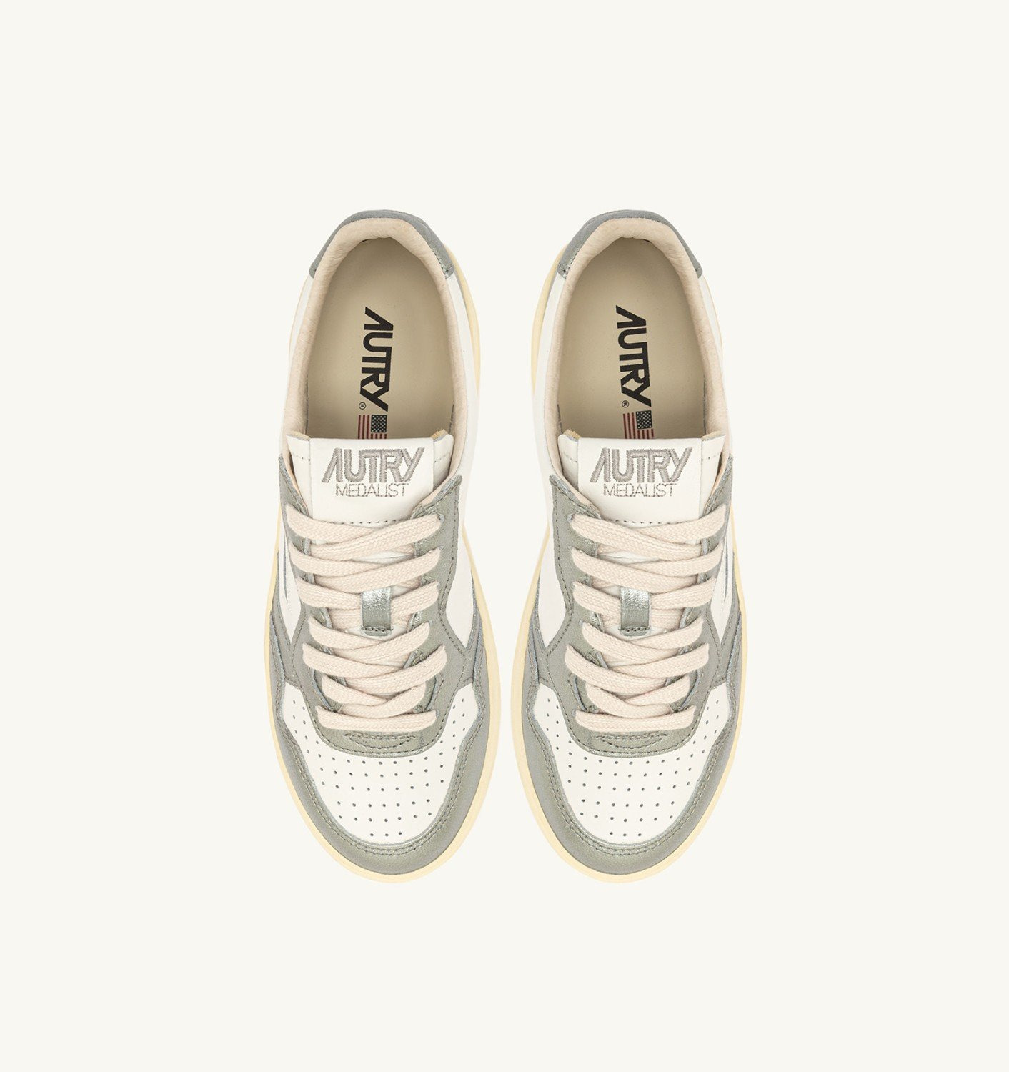 MEDALIST LOW BICOLOR SNEAKERS IN WHITE AND STEEL LEATHER - 5