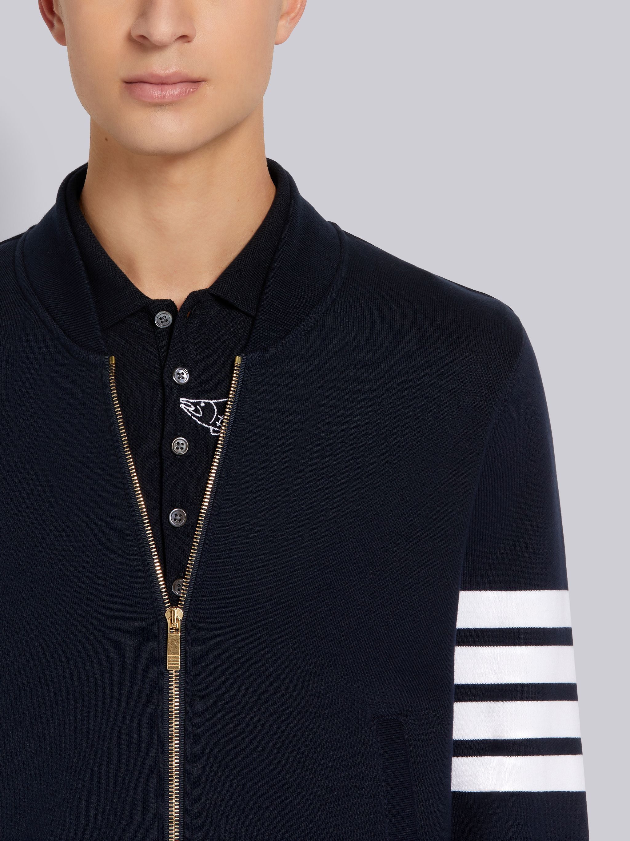 Navy Loopback Terry Engineered 4-Bar Bomber Jacket - 5