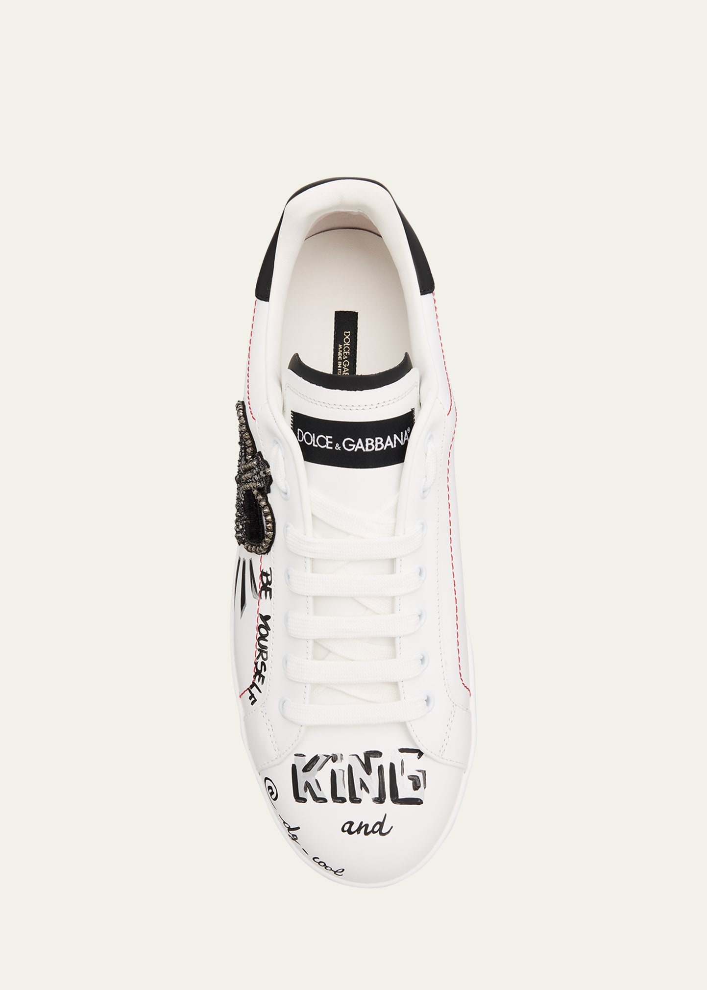 Men's Portofino Printed Leather Sneakers with Patch - 5