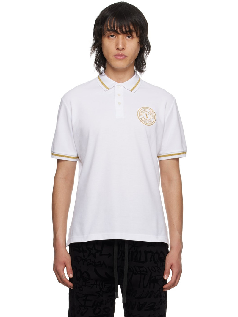 White V-Emblem Polo - 1