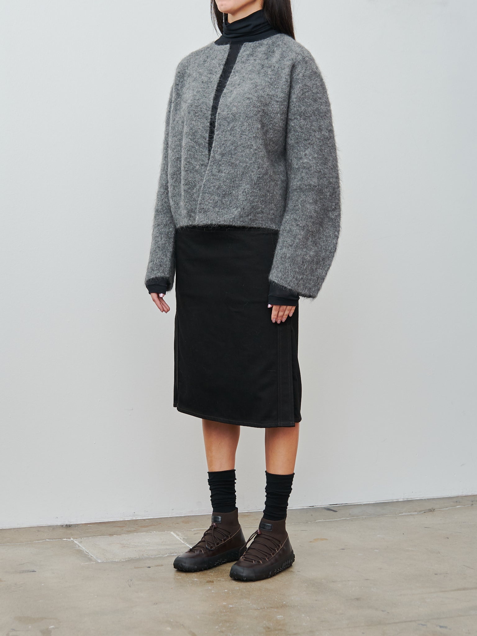 Straight Denim Skirt - Black - 3