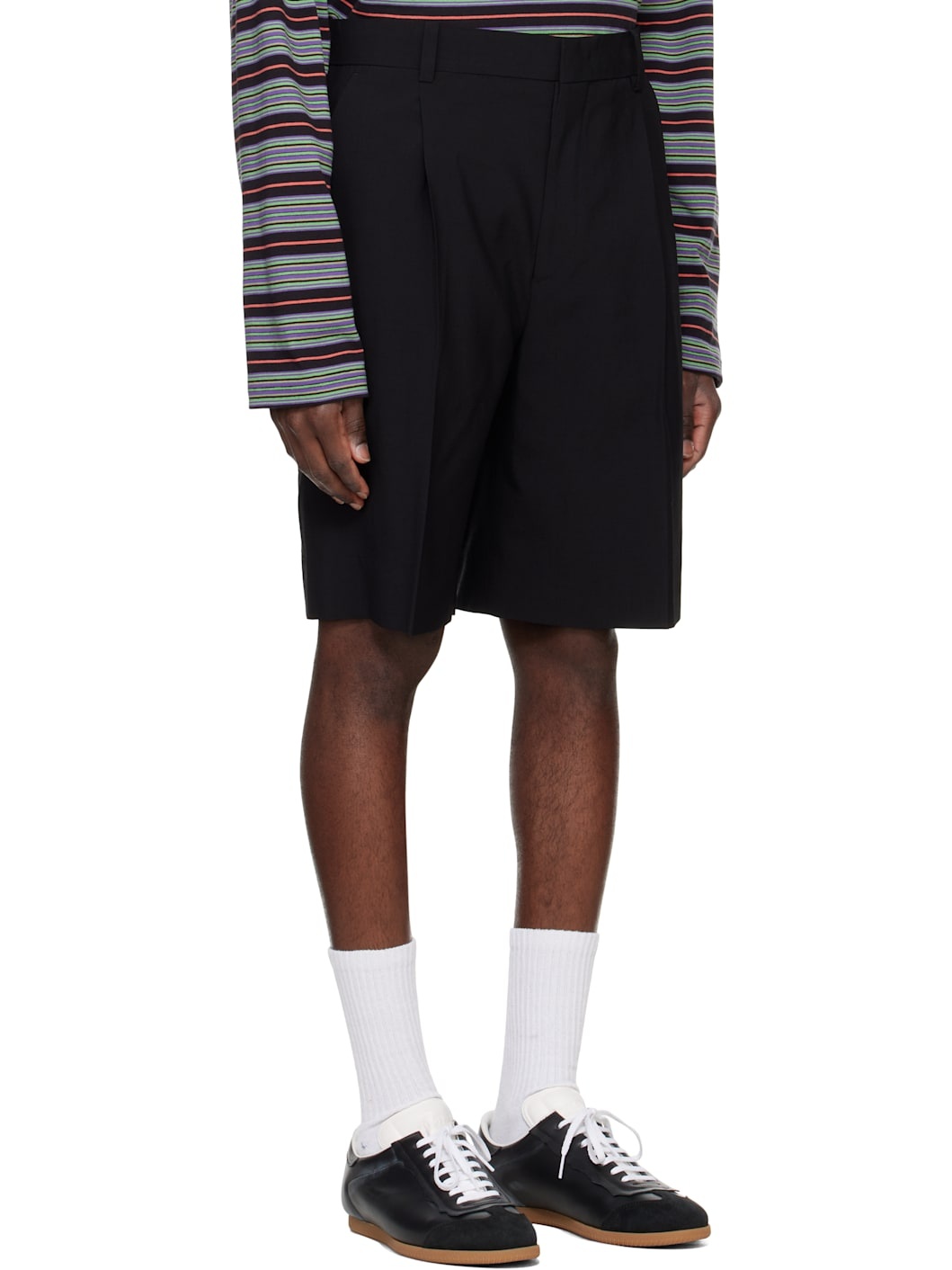 Black Wool Pleated Shorts - 2