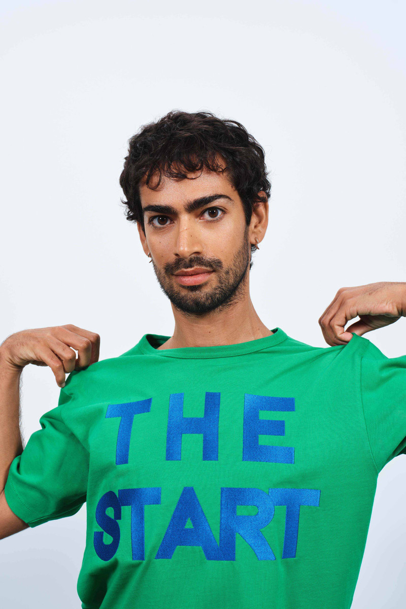 JW Anderson MENS 'THE START' T-SHIRT IN BRIGHT GREEN outlook