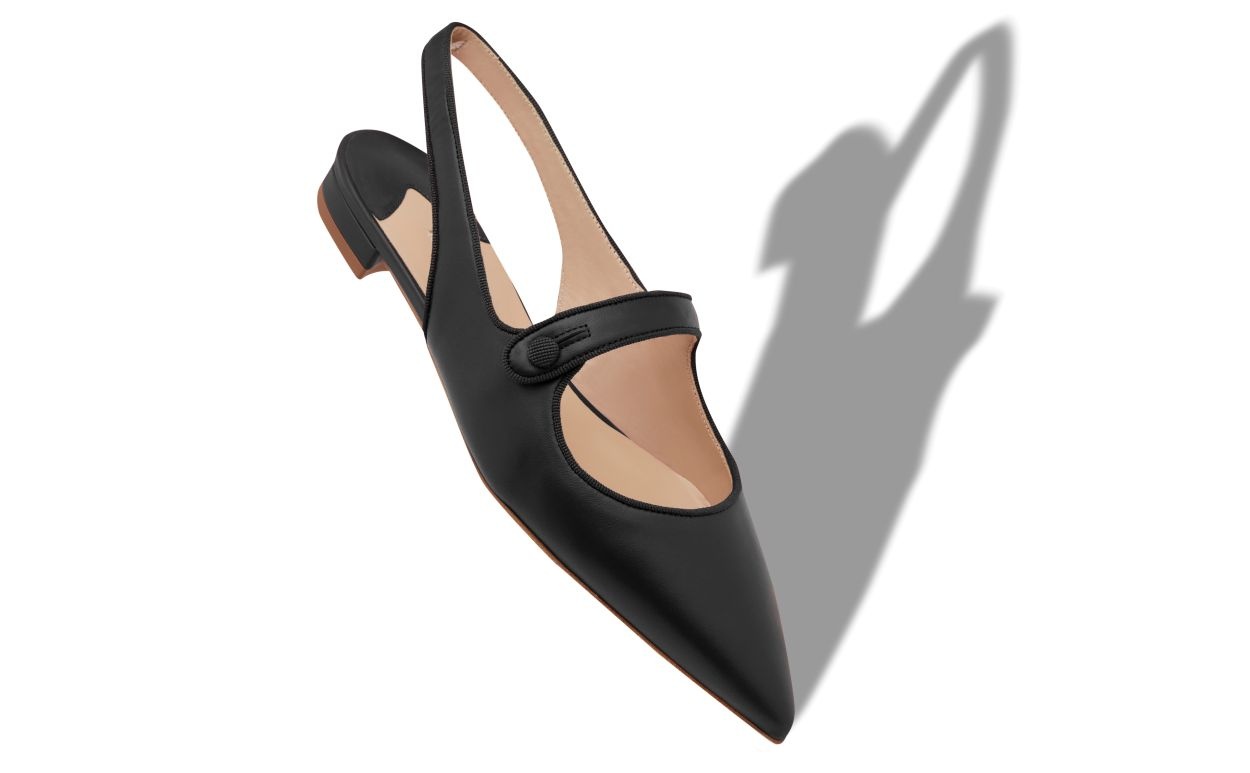 Black Nappa Leather Slingback Flat Pumps - 2