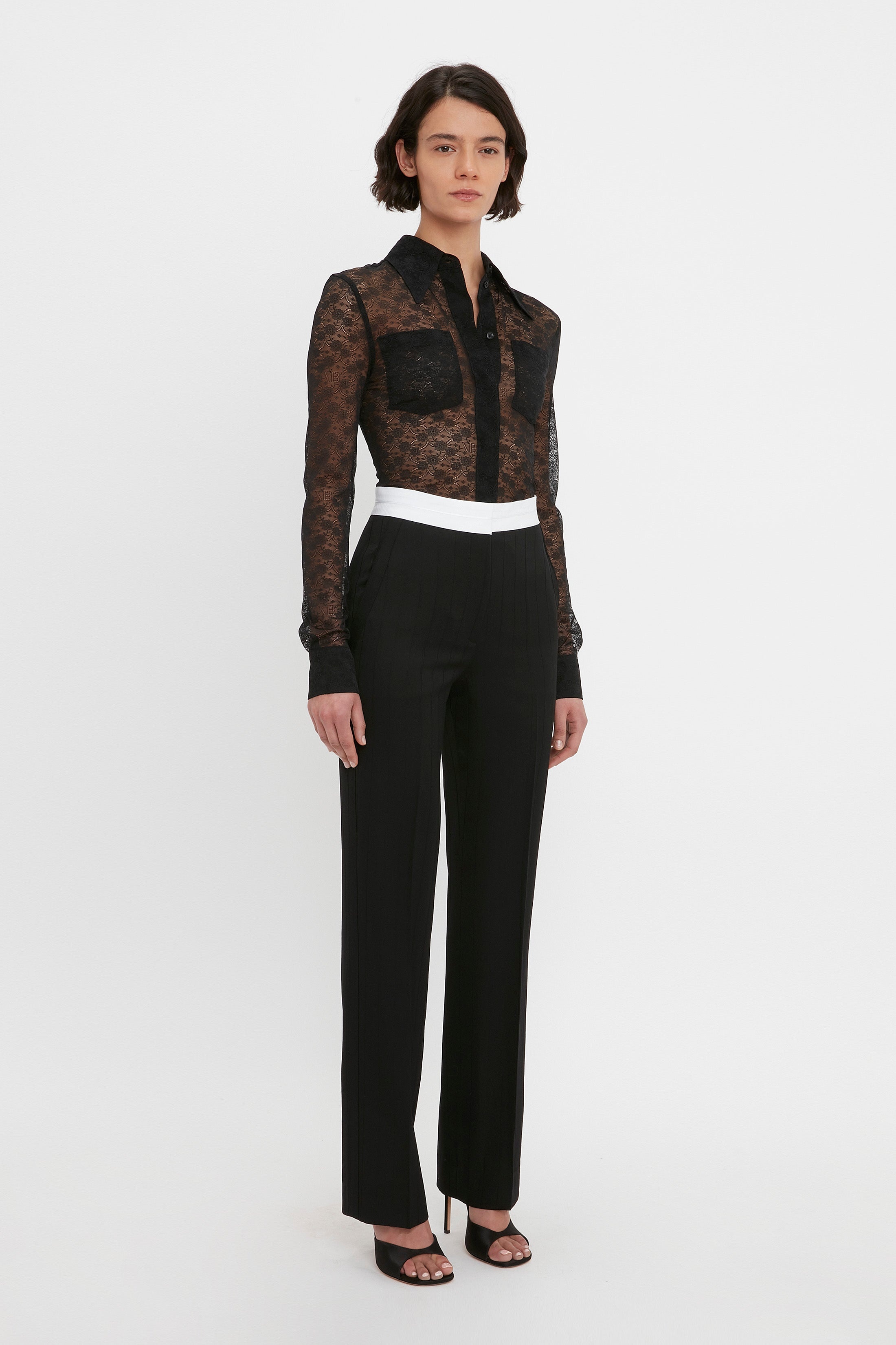 Pinstriped Side Seam Detail Trouser in Black - 3