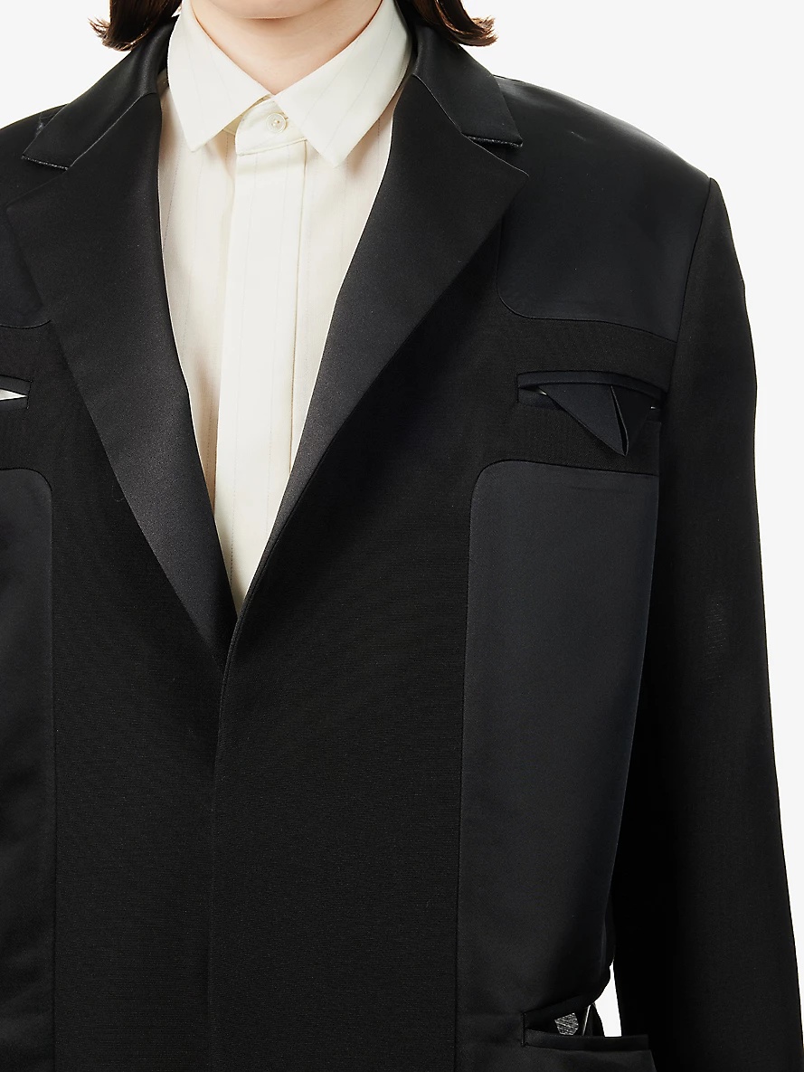 Padded-shoulder notch-lapel silk and cotton-blend jacket - 5