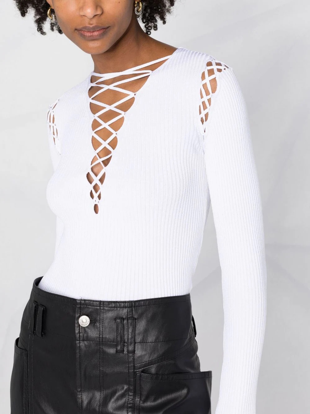 lace-up shoulder detail knit top - 3