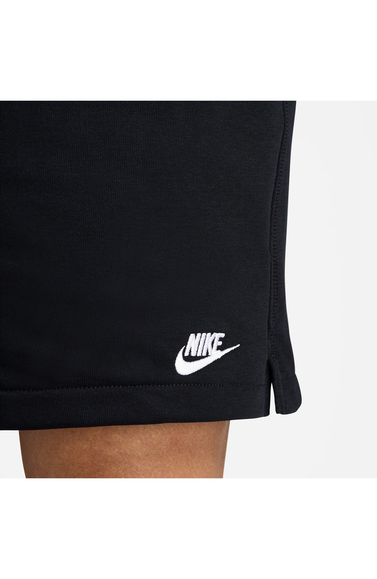Nike Club French Terry Flow Shorts in Black/Black/White at Nordstrom - 9