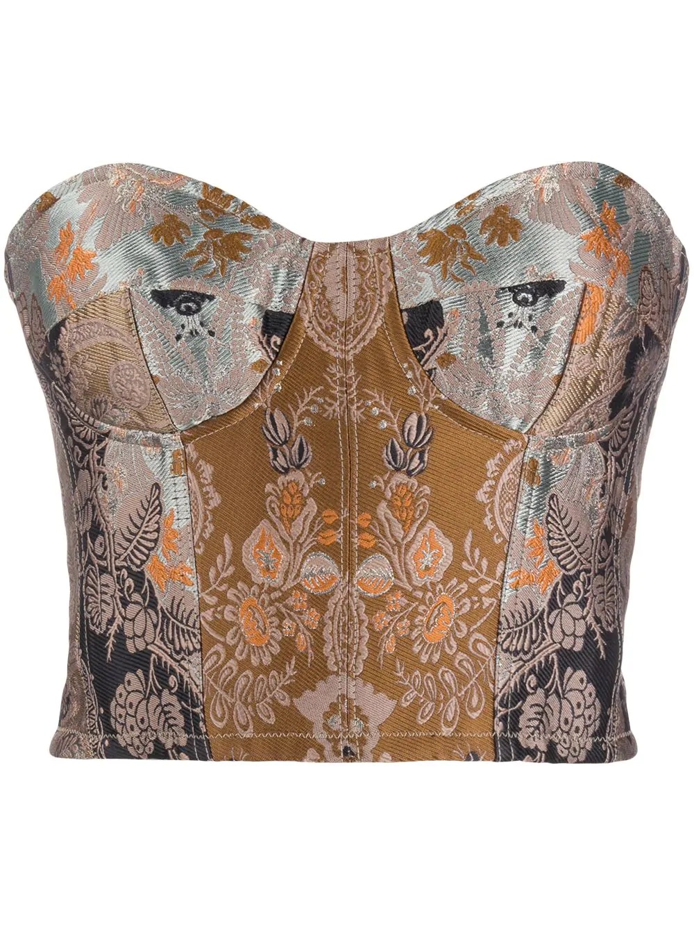 patchwork jacquard bustier top - 1