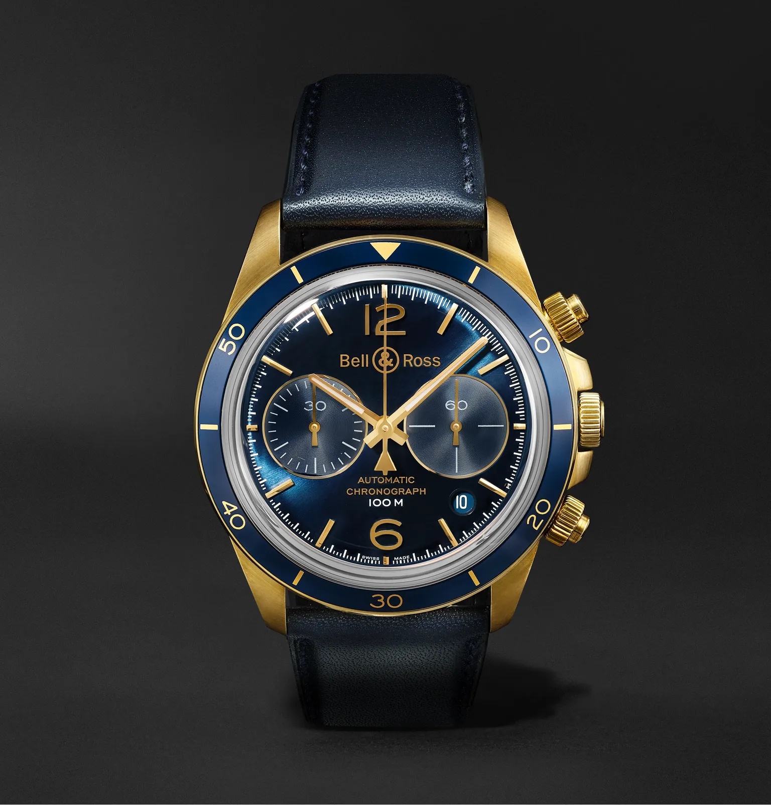 BR V2-94 Aéronavale Limited Edition Automatic Chronograph 41mm Bronze and Leather Watch, Ref No. BRV - 1