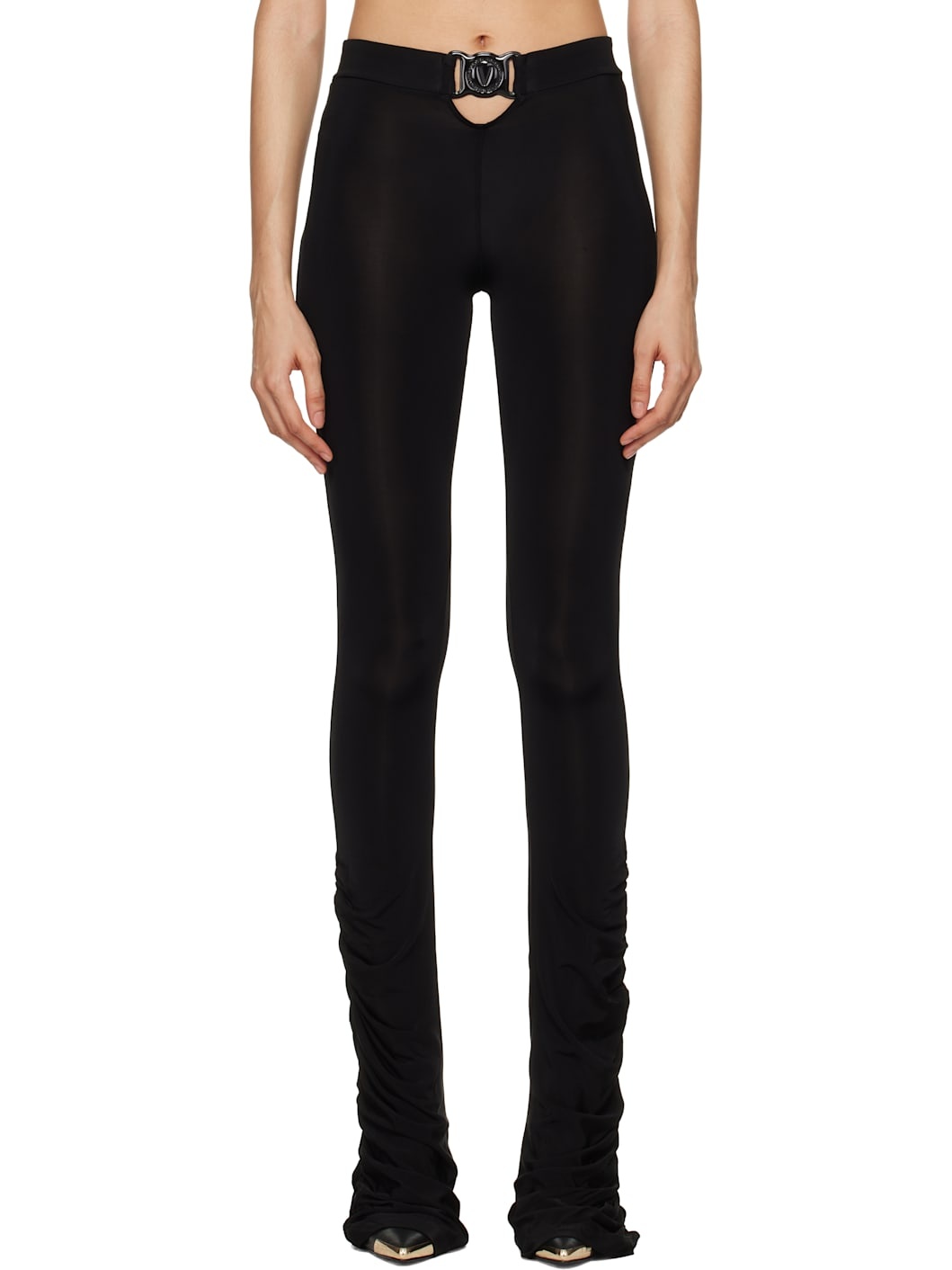 Black V-Emblem Ruched Leggings - 1