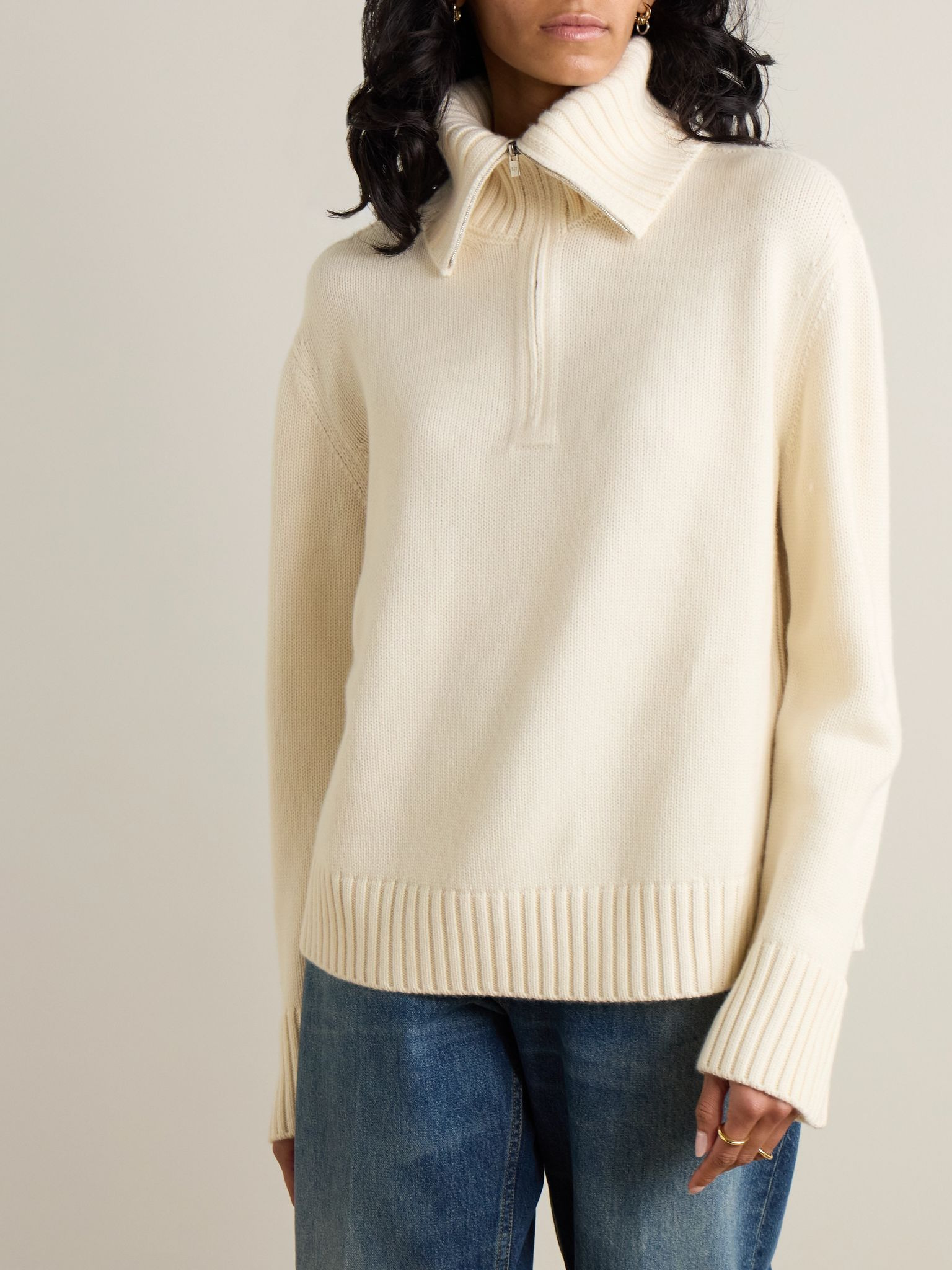 Cashmere half-zip sweater Cream - 3