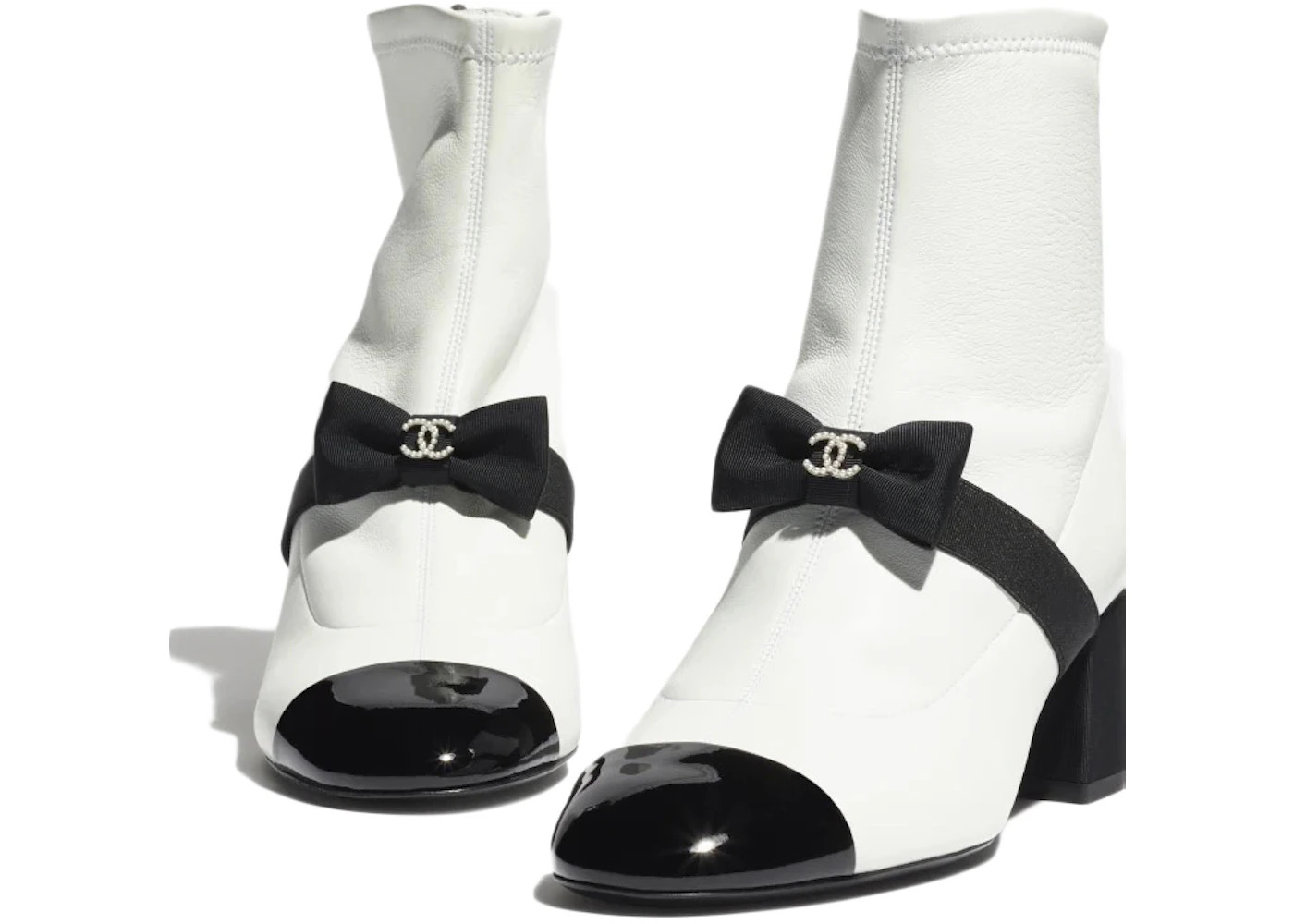 Chanel 55mm Bow Ankle Boots White Stretch Lambskin - 2