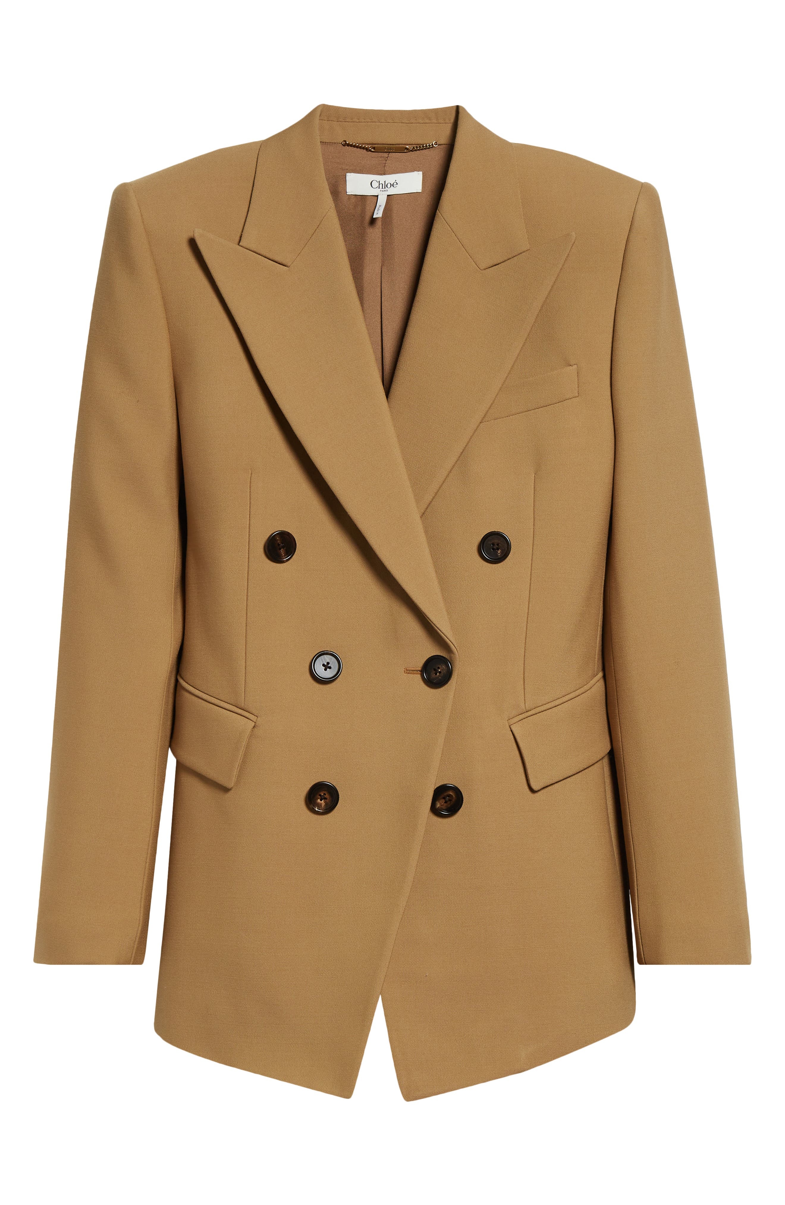 Chloé Double Breasted Virgin Wool Grain de Poudre Blazer in Nut at Nordstrom - 7