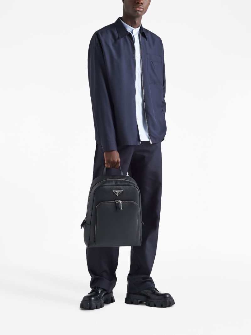 Saffiano-leather triangle-logo backpack - 2