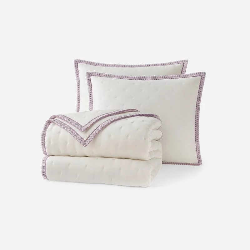 Devon UGG®braid Quilt Set F/Q Polyester Bedding in Snow/Dusty Orchid - 1