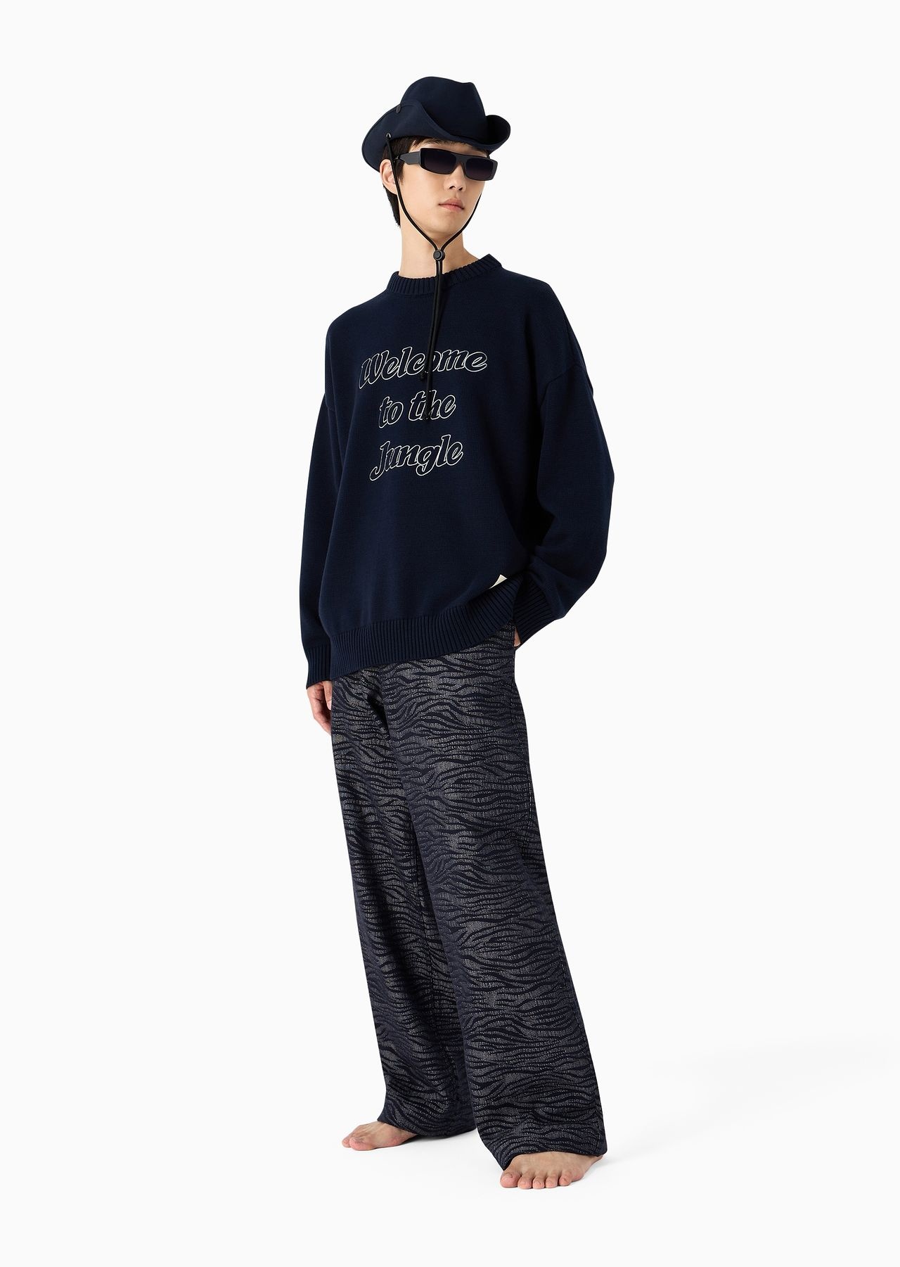 Emporio Armani Sustainability Values Capsule Collection tiger-motif jacquard organic cotton trousers - 4