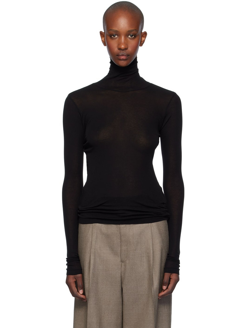 Black High Gauge Sheer Rib Turtleneck 1
