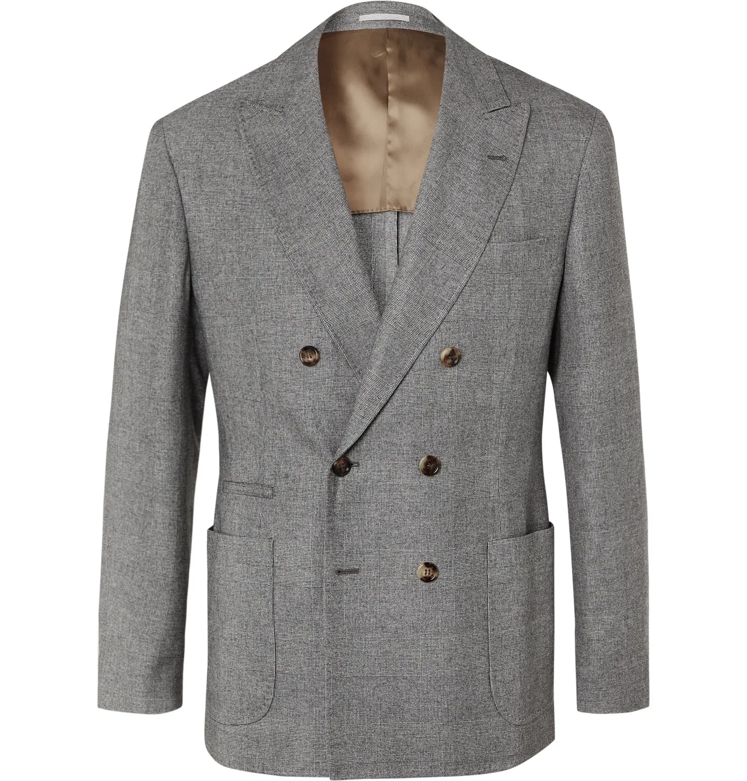 Unstructured Double-Breasted Prince of Wales Checked Cashmere and Silk-Blend Suit Jacket - 1