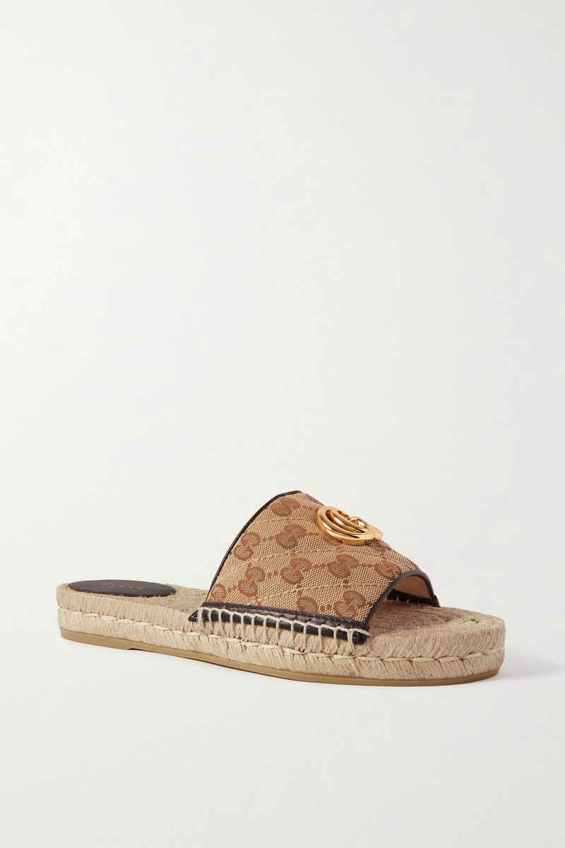 Pilar leather-trimmed embellished logo-detailed canvas espadrille slides 1