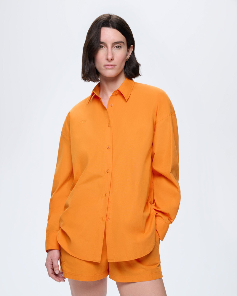 PANGAIA Womens Cotton Poplin Overshirt - Saffron Orange outlook