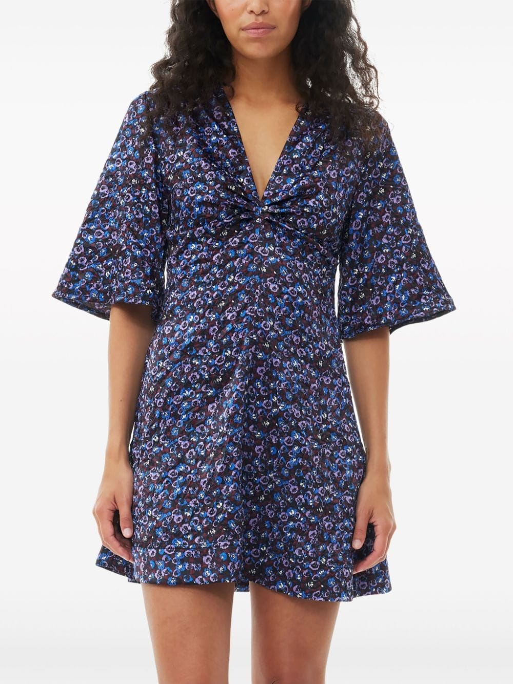 satin V-neck minidress - 5