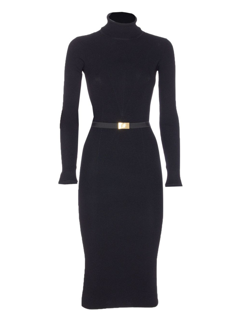 ribbed high-neck belted midi dress 1