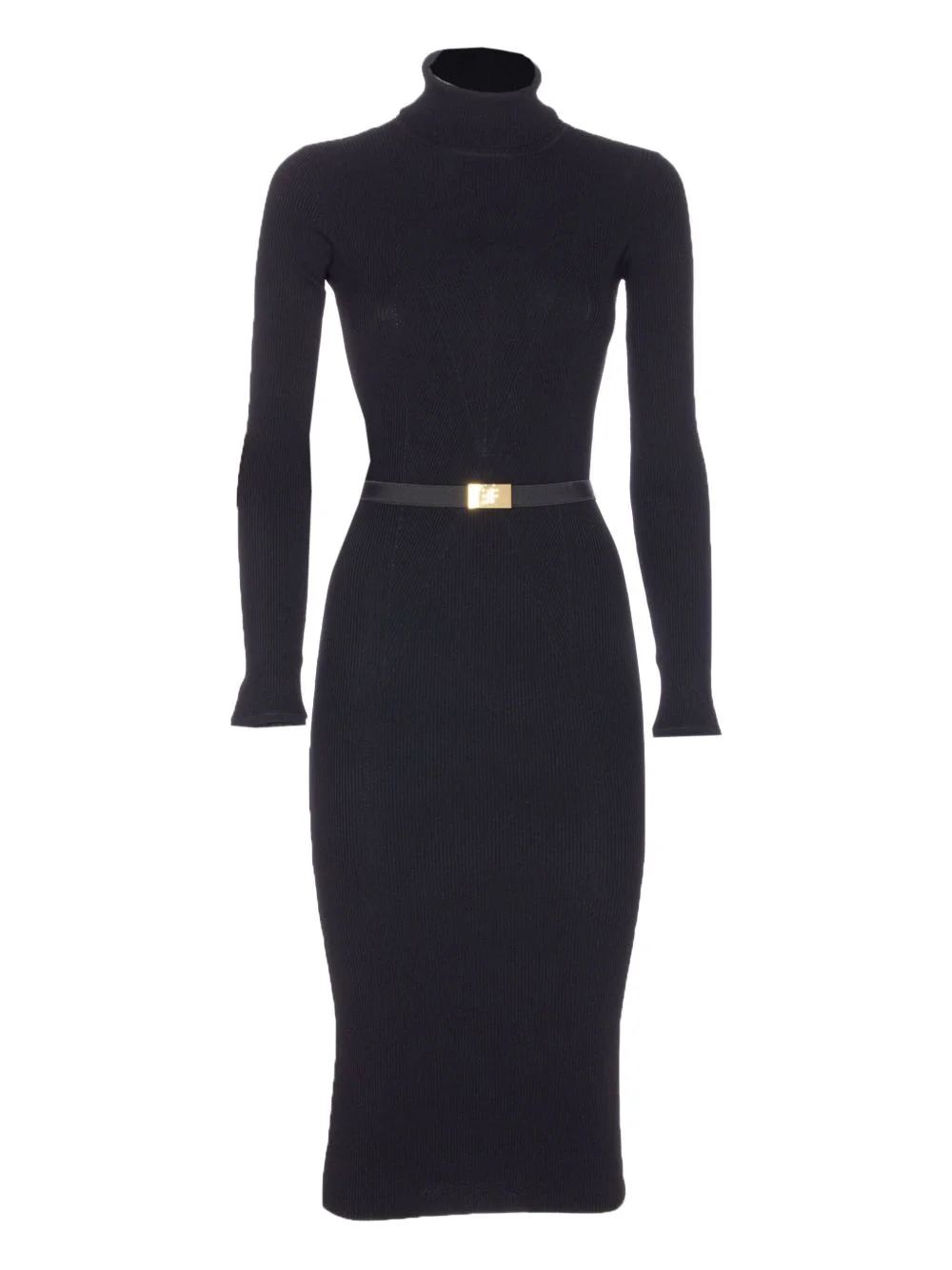 ribbed high-neck belted midi dress - 1