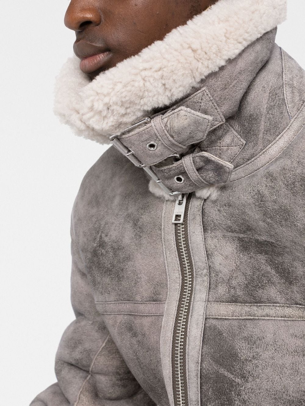shearling-collar zipped jacket - 3