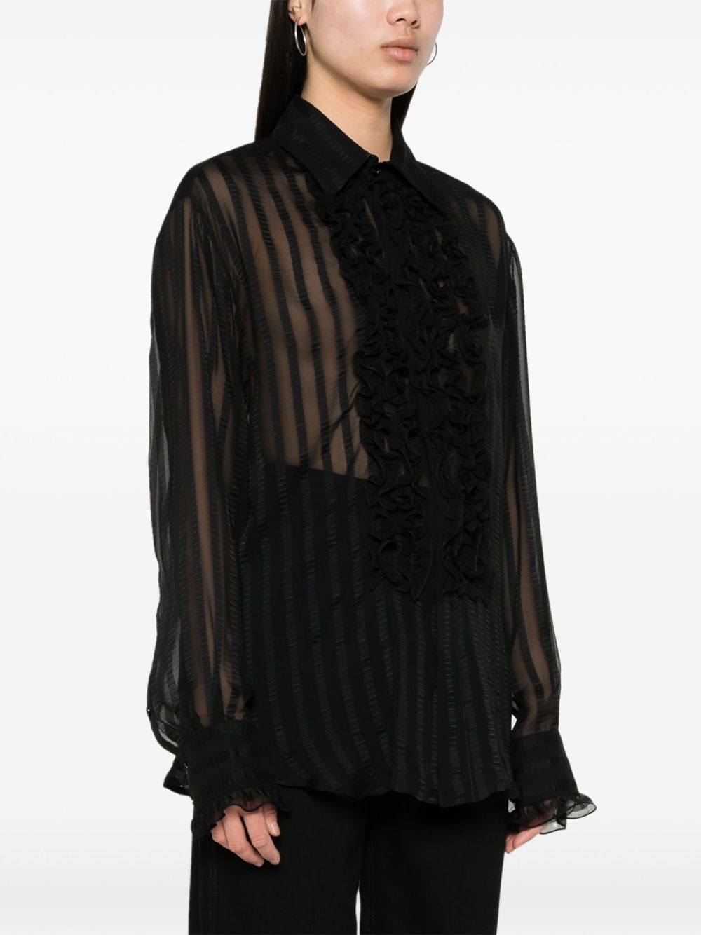 sheer seersucker ruffled blouse - 3