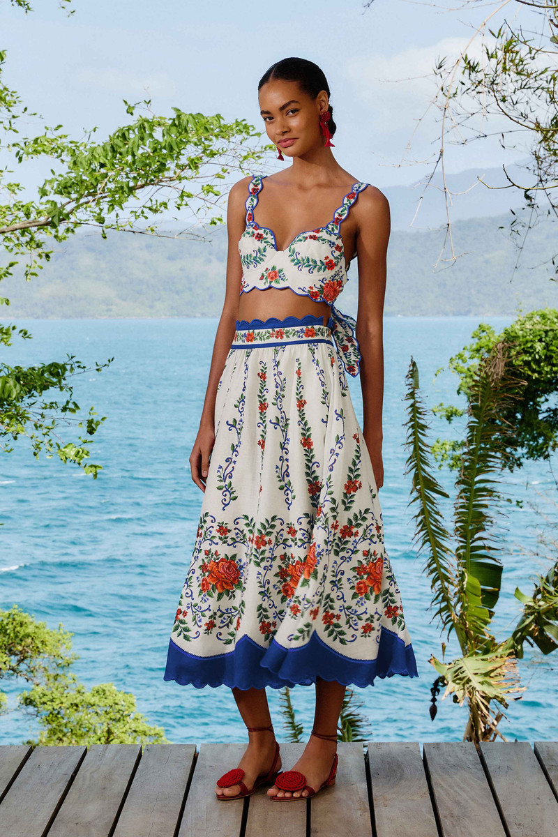 Off-White Flower Tapestry Lenzing™ Ecovero™ Euroflax™ Midi Skirt 1