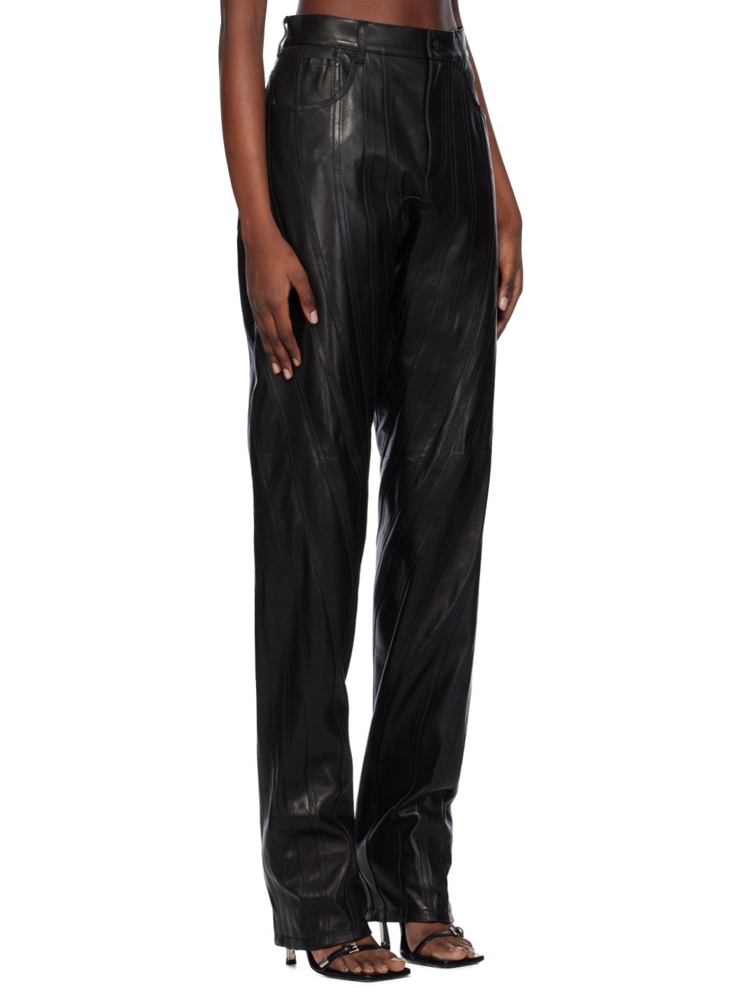Black Spiral Leather Pants - 2