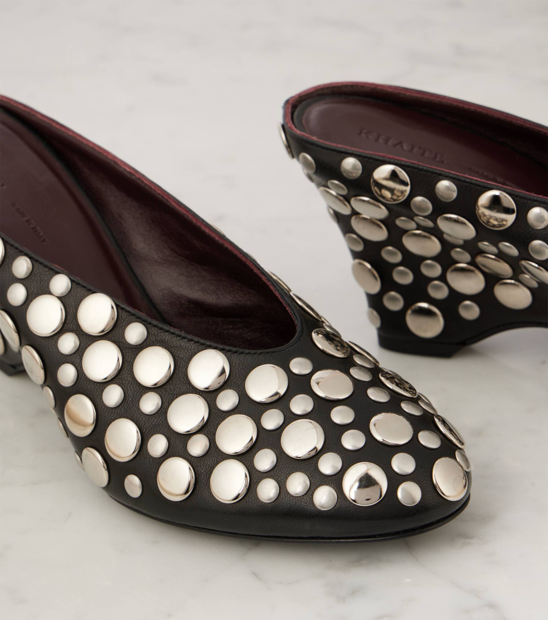 Cloak 75 studded leather wedge mules - 5