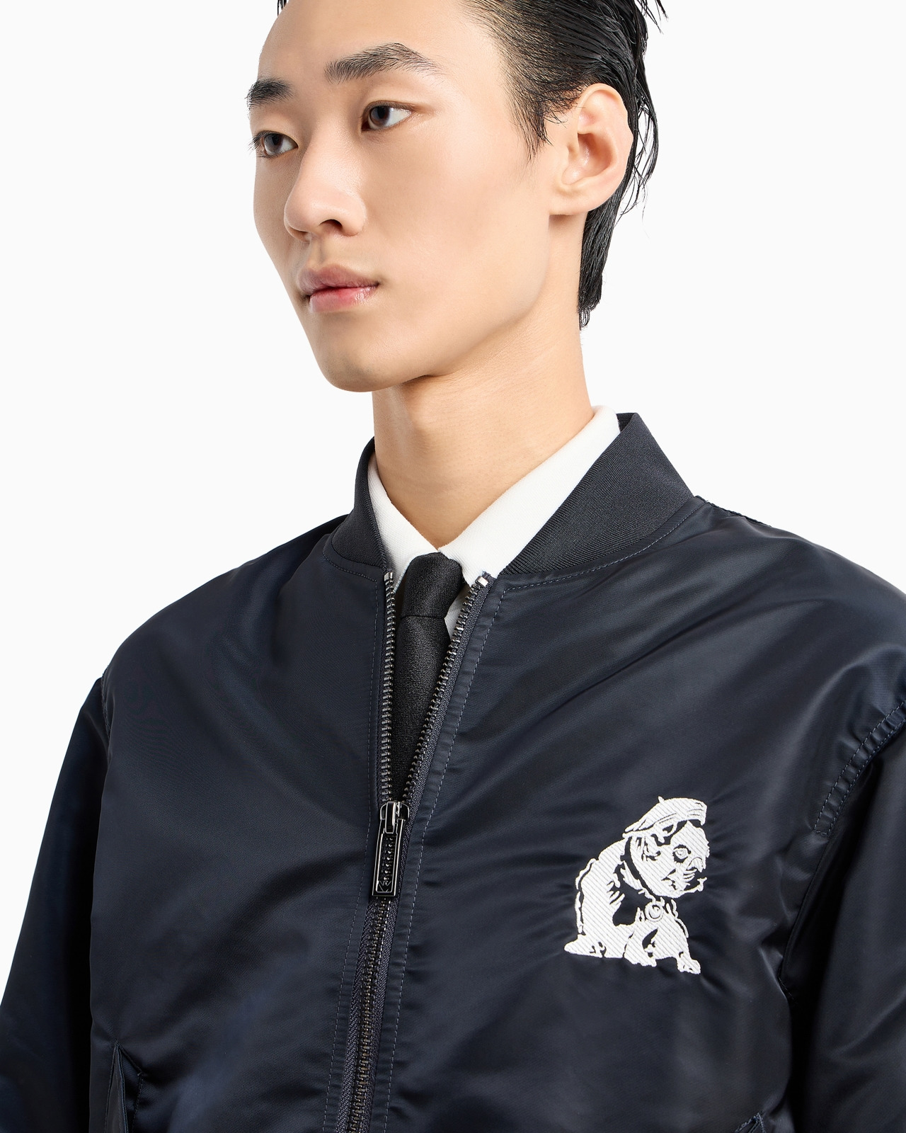 Shiny nylon bomber jacket with French bulldog embroidery - 5