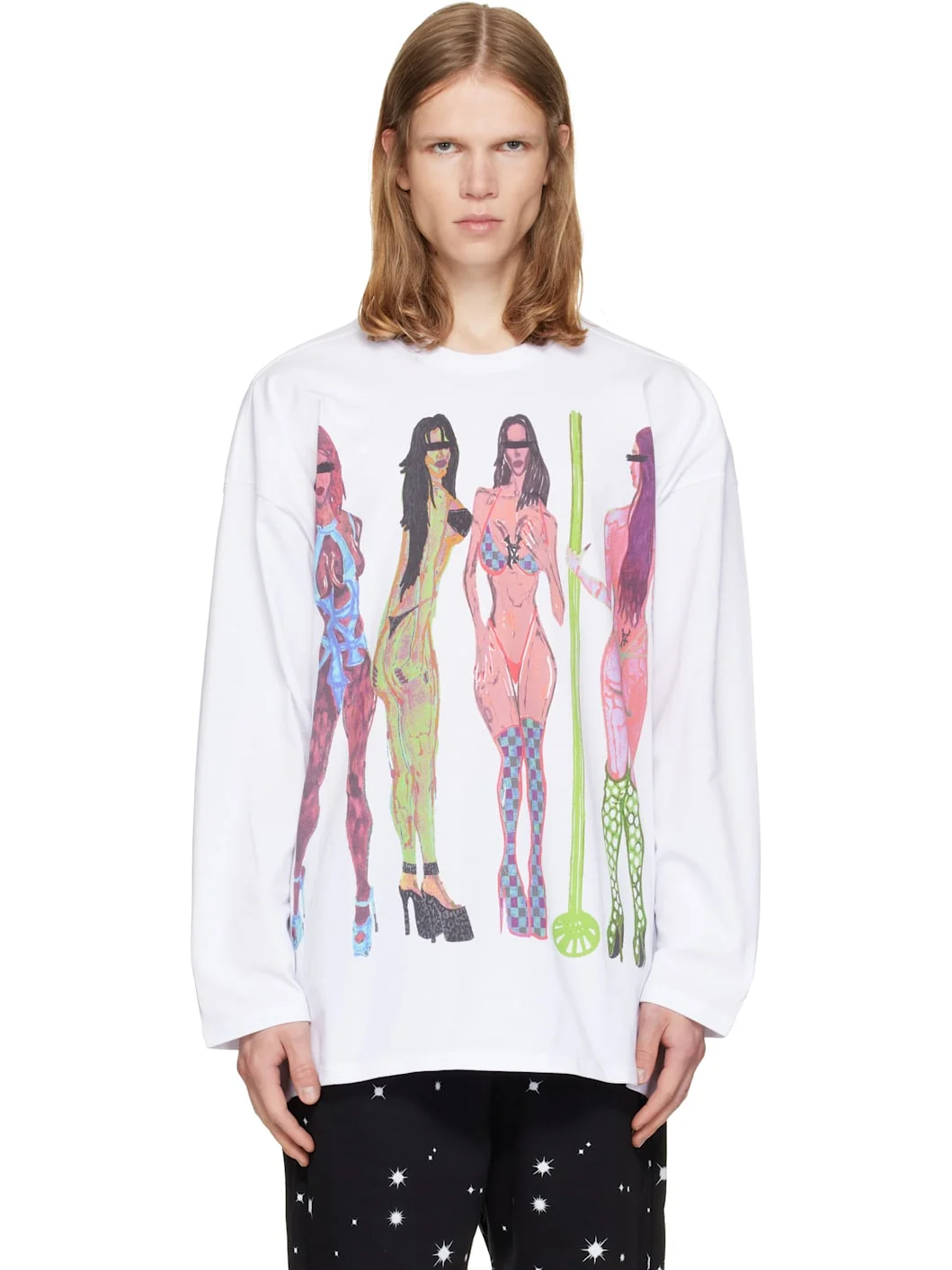 White ML Lapdance Long Sleeve T-shirt - 1