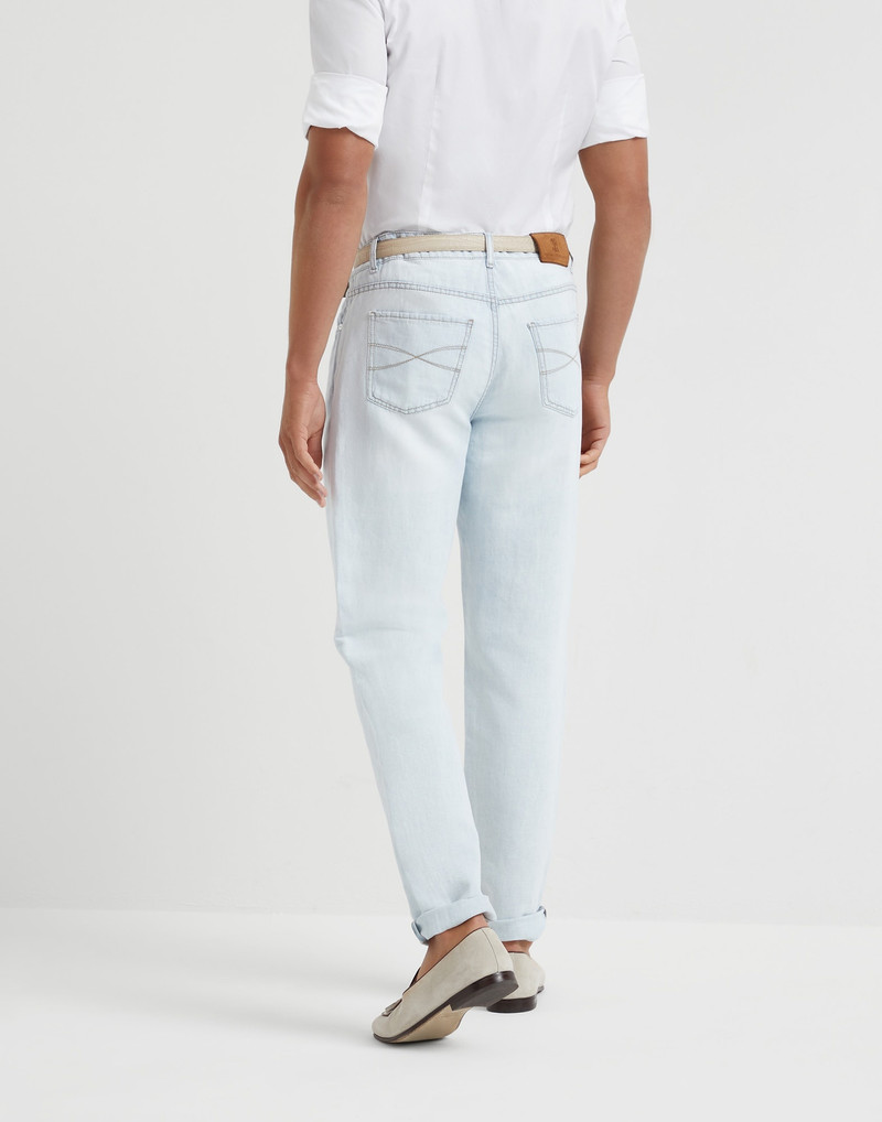 Brunello Cucinelli Cotton and linen denim traditional fit five-pocket trousers outlook