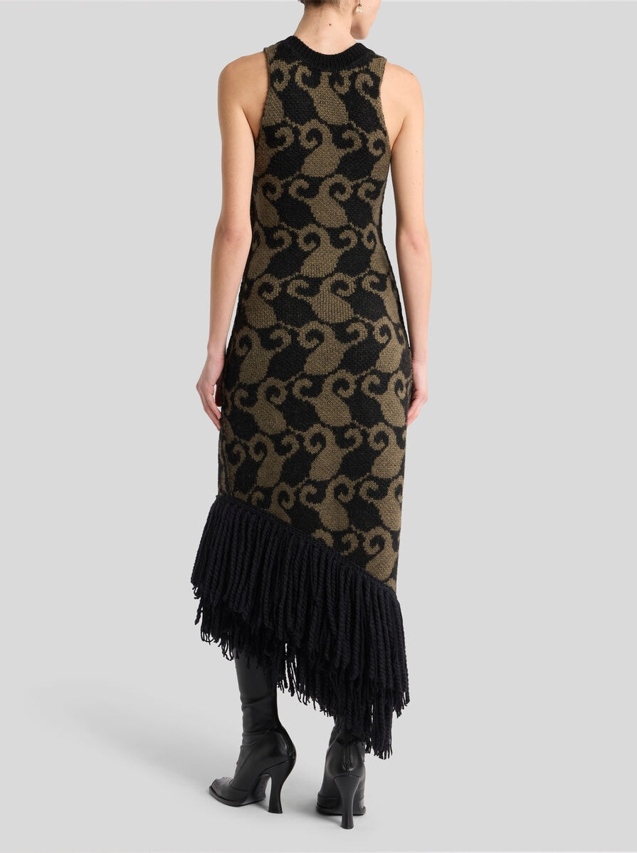WOOL AND ALPACA JACQUARD MAXI DRESS WITH FRINGING - 5