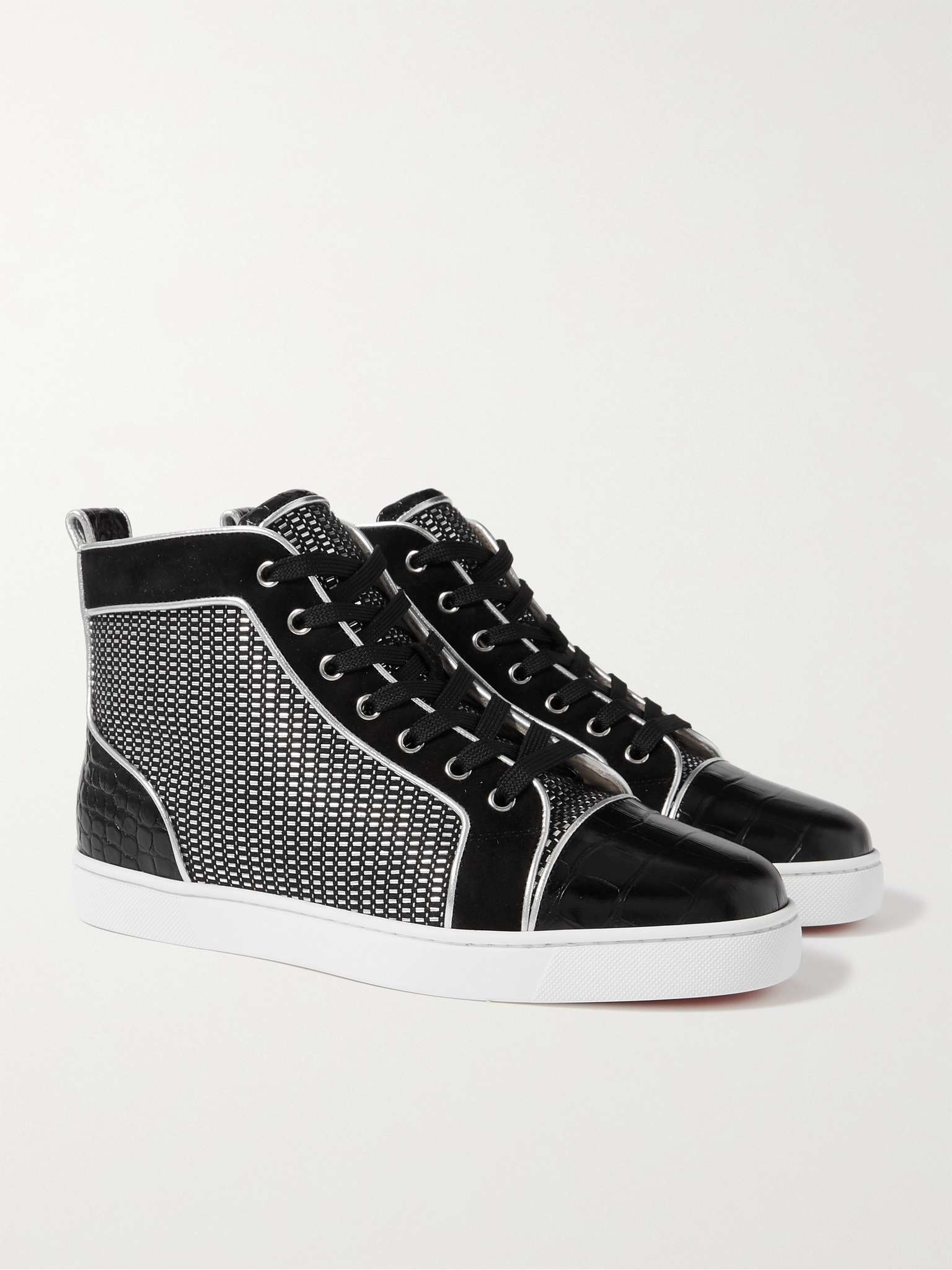 Louis Orlato Suede-Trimmed Croc-Effect and Woven Leather Sneakers - 4