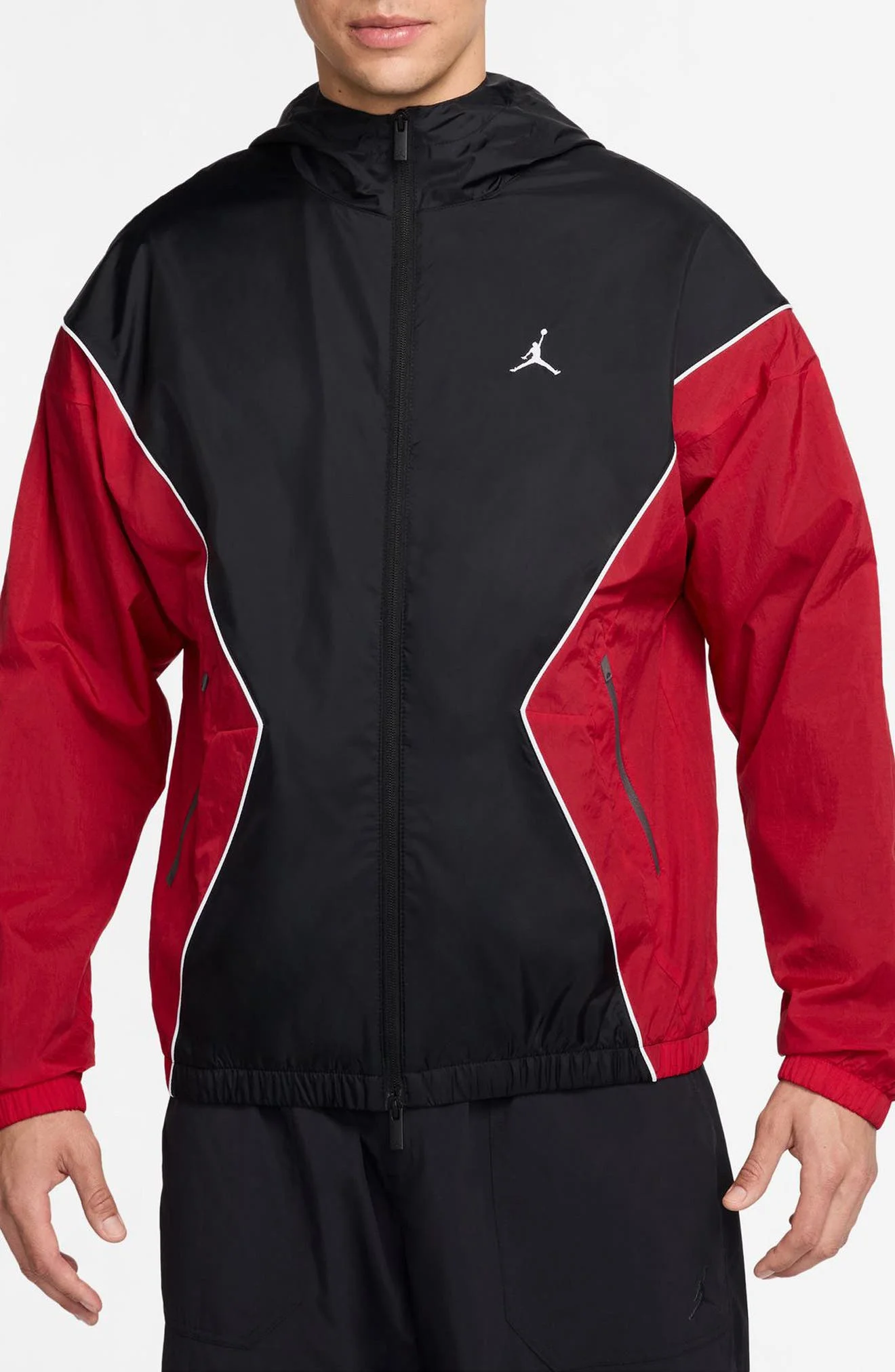 Jordan Essentials Draft Hooded Jacket in Black/Gym Red/White at Nordstrom - 1
