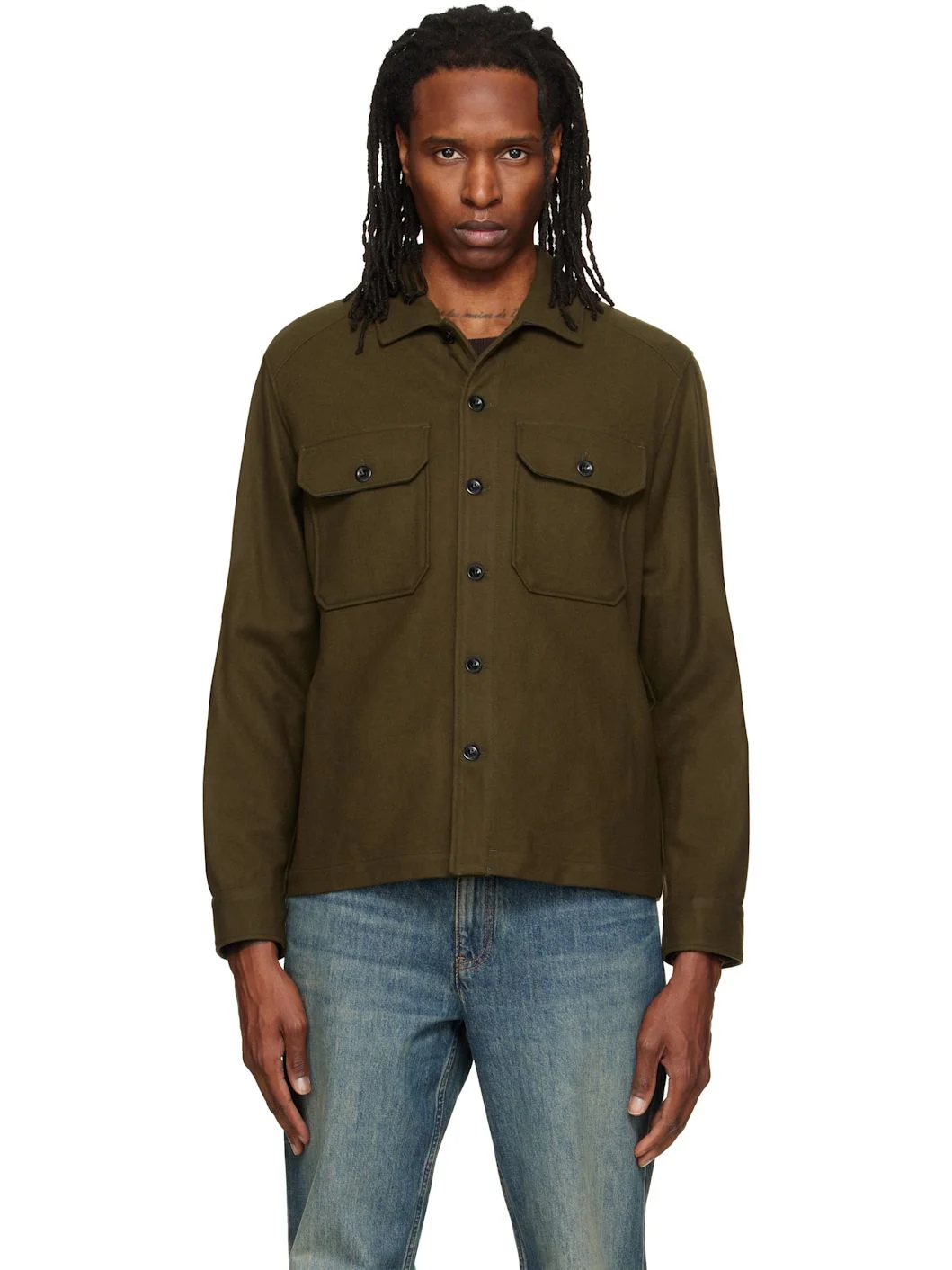 Khaki Felted Wool Overshirt - 1