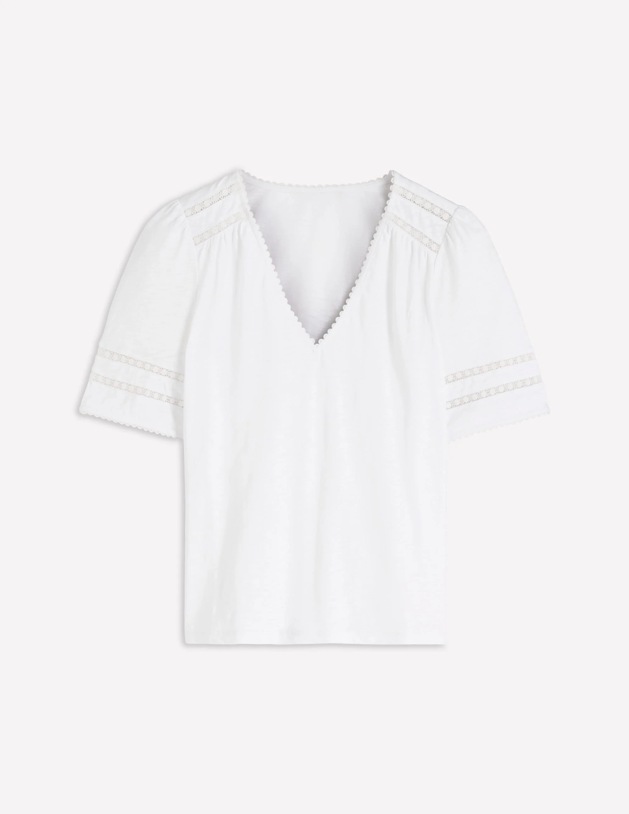 Poppy Trim V Neck T-Shirt-White - 1