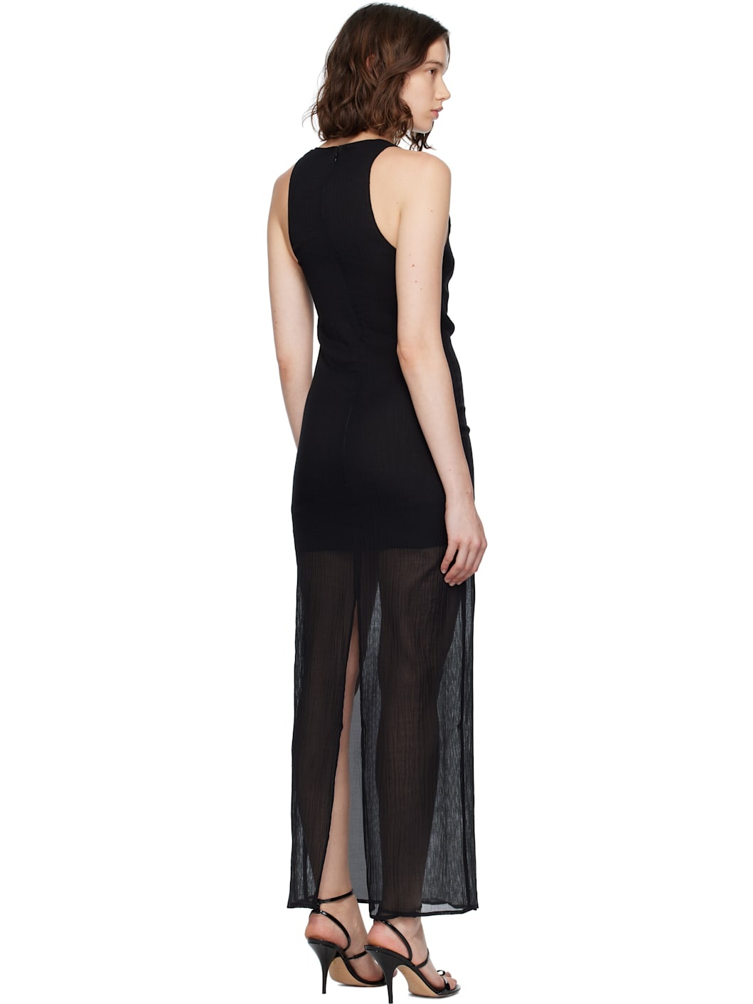 Black Crinkled Scoop Neck Midi Dress - 3