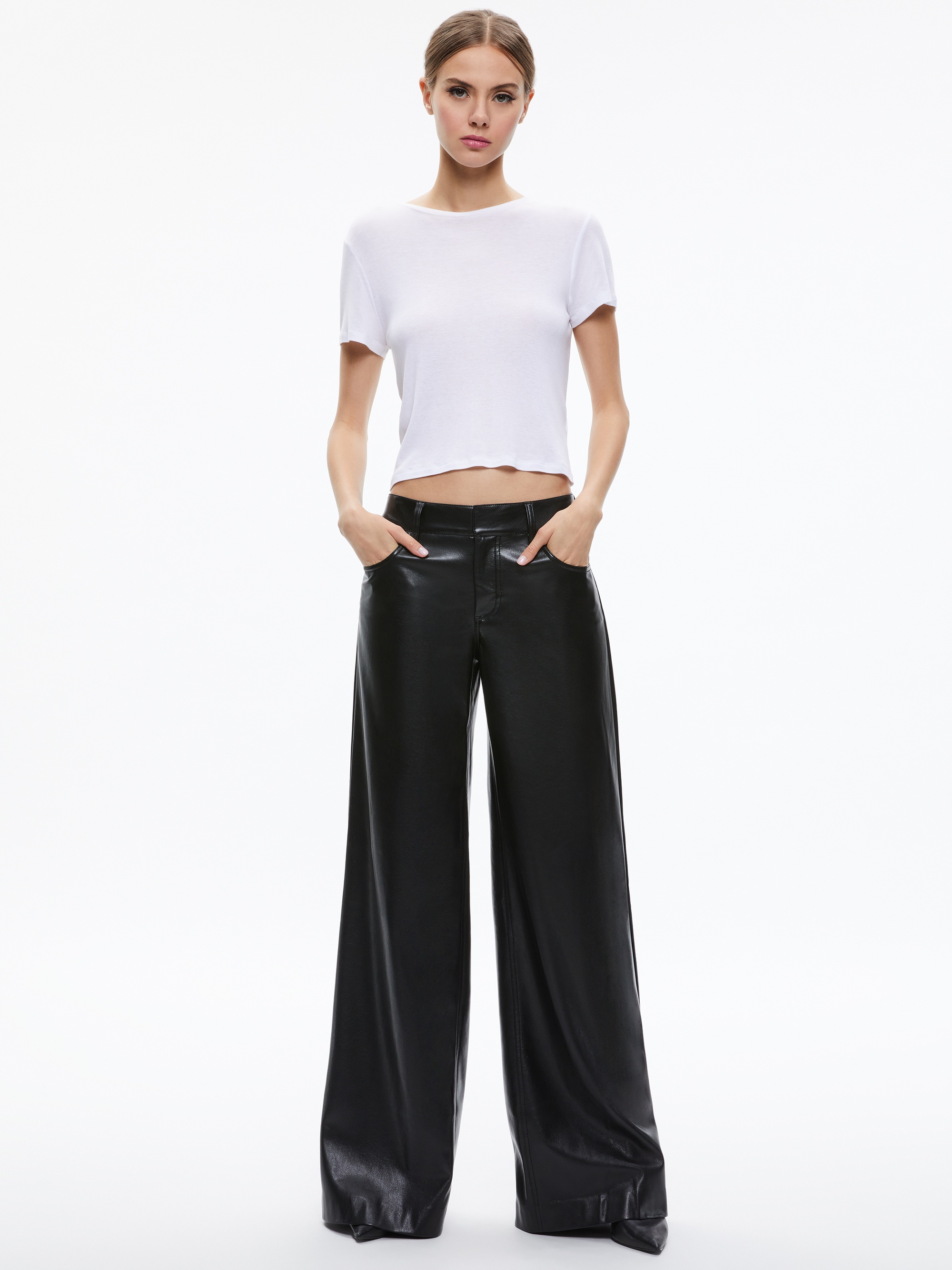 TRISH VEGAN LEATHER WIDE LEG PANT - 4