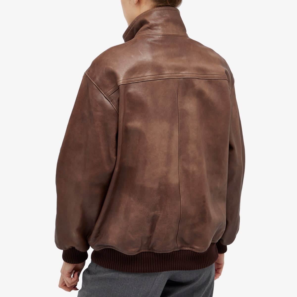 AURALEE HEAVY LAMB LEATHER ZIP BLOUSON　5 Auralee Heavy Lamb Leather Zip Blouson Size 5 Brown Used