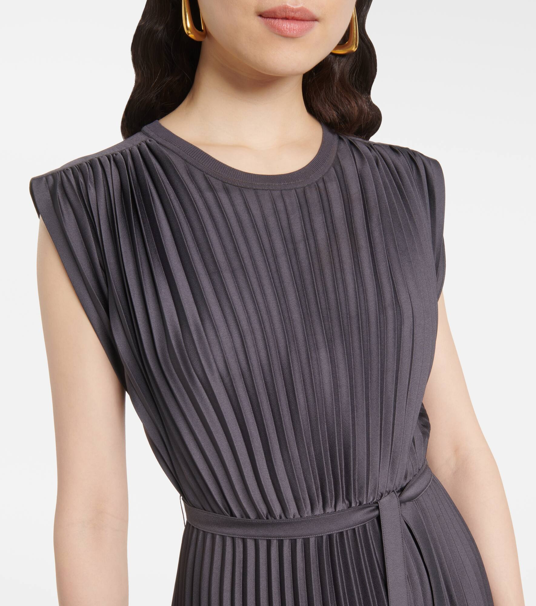 Volta belted plissé satin midi dress - 4