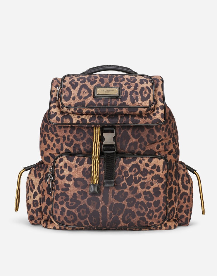 Leopard-print Sicily backpack in quilted nylon - 1